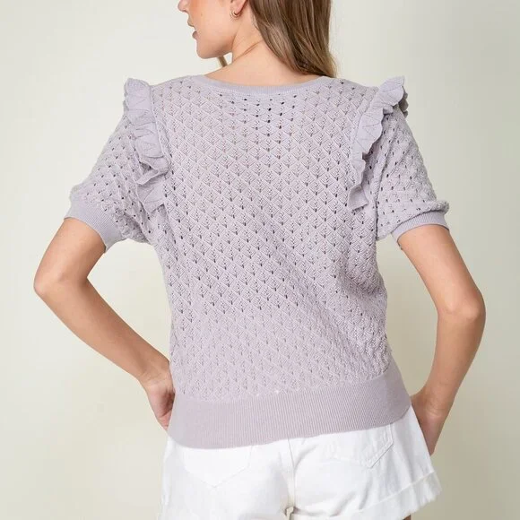 LUMIERE RUFFLE KNIT SWEATER TOP - Picture 4 of 5